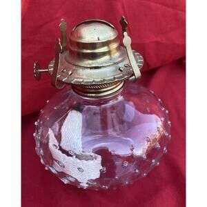 Vintage Lamplight Farms Clear Glass Hobnail Oil Lamp Base with Wick - 6" Tall